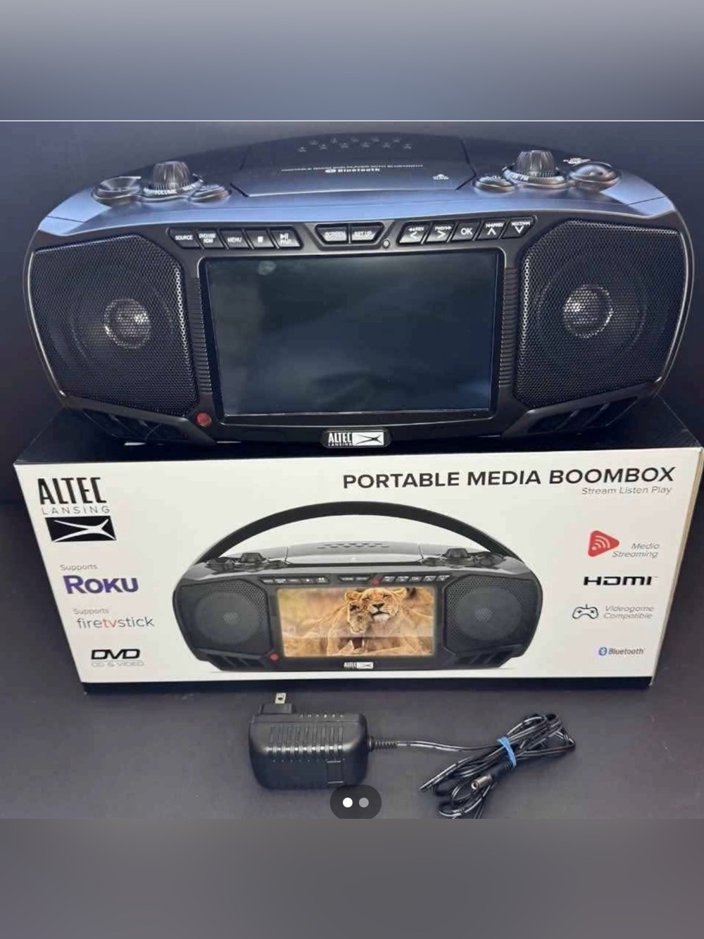 New Altec Lansing Media Boombox 7-inch LCD screen Roku Fire TV sticks